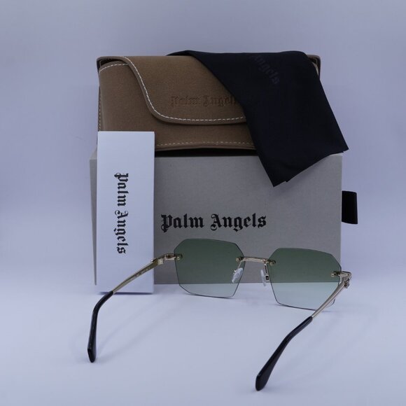 Palm Angels PERI10G QUARTZ 7654 Sunglasses Gold Geometric Frame, Green Lenses - Picture 11 of 11